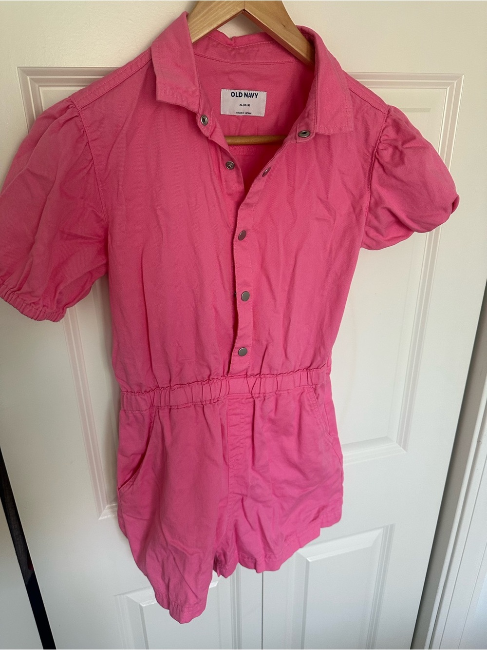Old Navy Bright Pink Puff Sleeve Romper